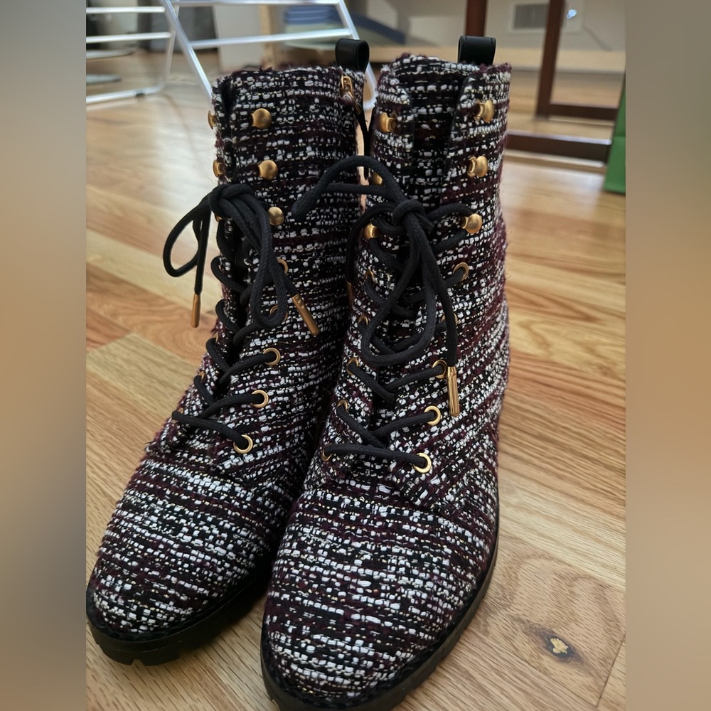 Tory Burch Tweed Lug Sole Combat Boot
